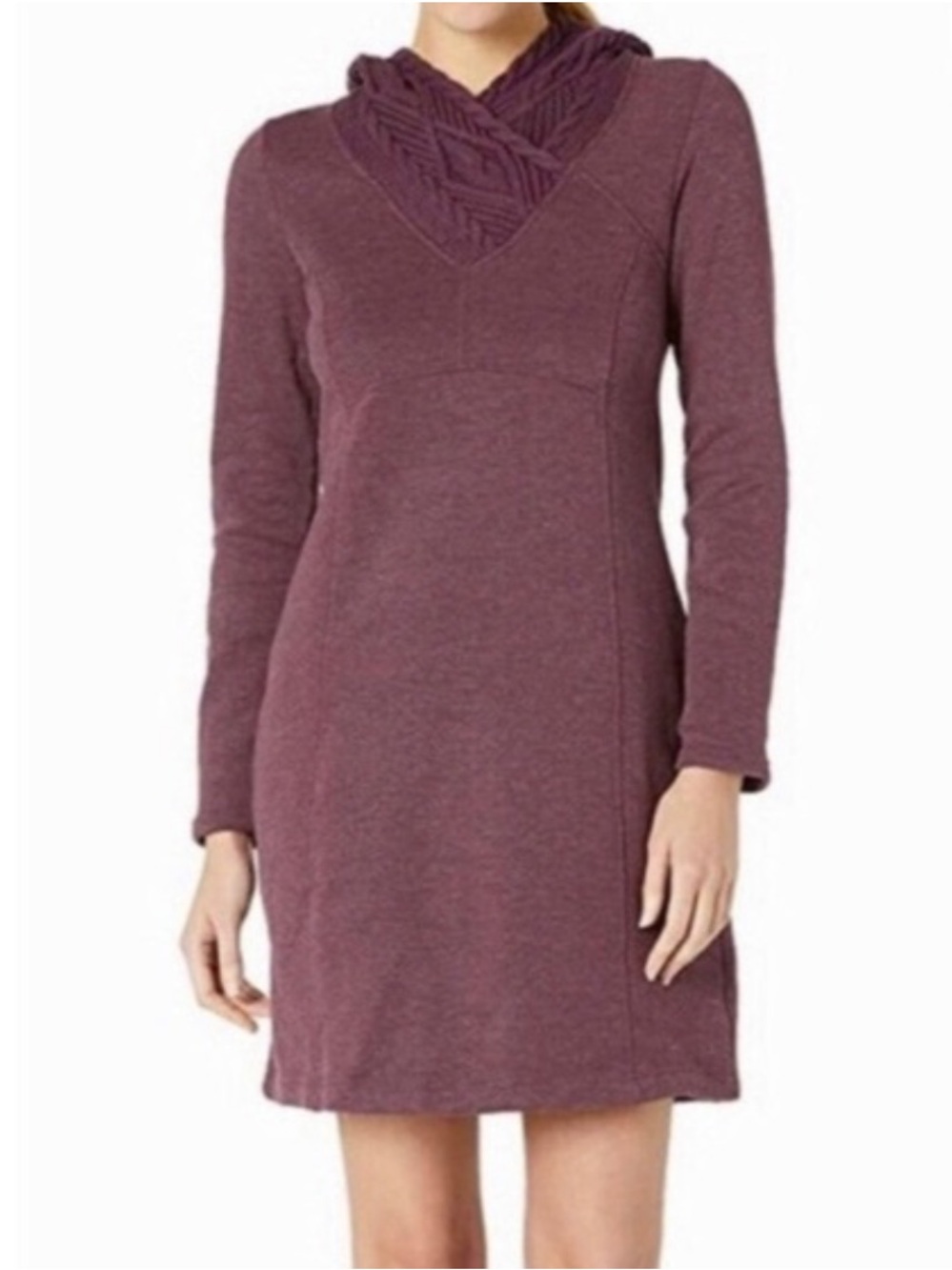 PrAna Maud Heathered Hooded Cable Knit Cozy Sweater Dress